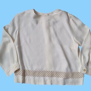 True Vintage Women's Blouse Medium 1970s White Slinky Top Buttonback Ivory 1of1
